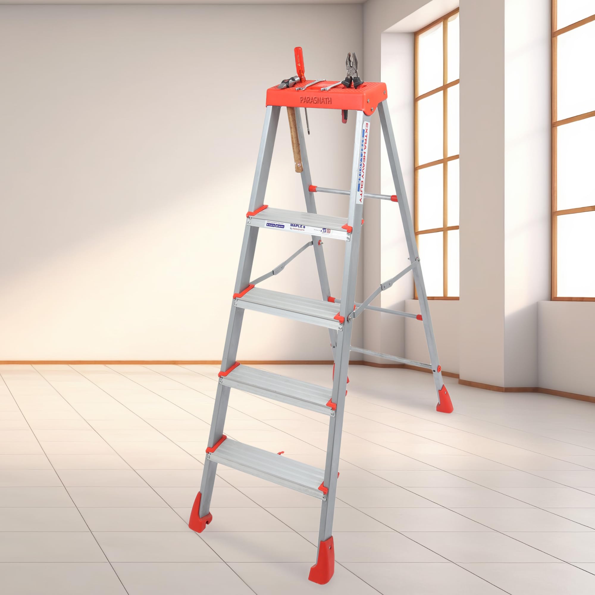 PARASNATH 4 Step EasyDay Ladder Orange Silver Colour Step Ladder with Tool Tray Mild Steel Ladder with Aluminium Steps Ladder for Home - Made in India (B0CVJFR13Z) Amazon Price History, Amazon Price Tracker