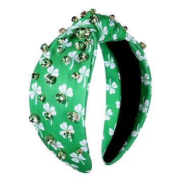 PHALIN St.Patricks Day Headband for Women Shamrock Knotted Headband Embellished Green Crystal Rhinestone Headbands Irish Lucky Leaf Hat St.Patricks Day Accessories Gifts Shamrock 1