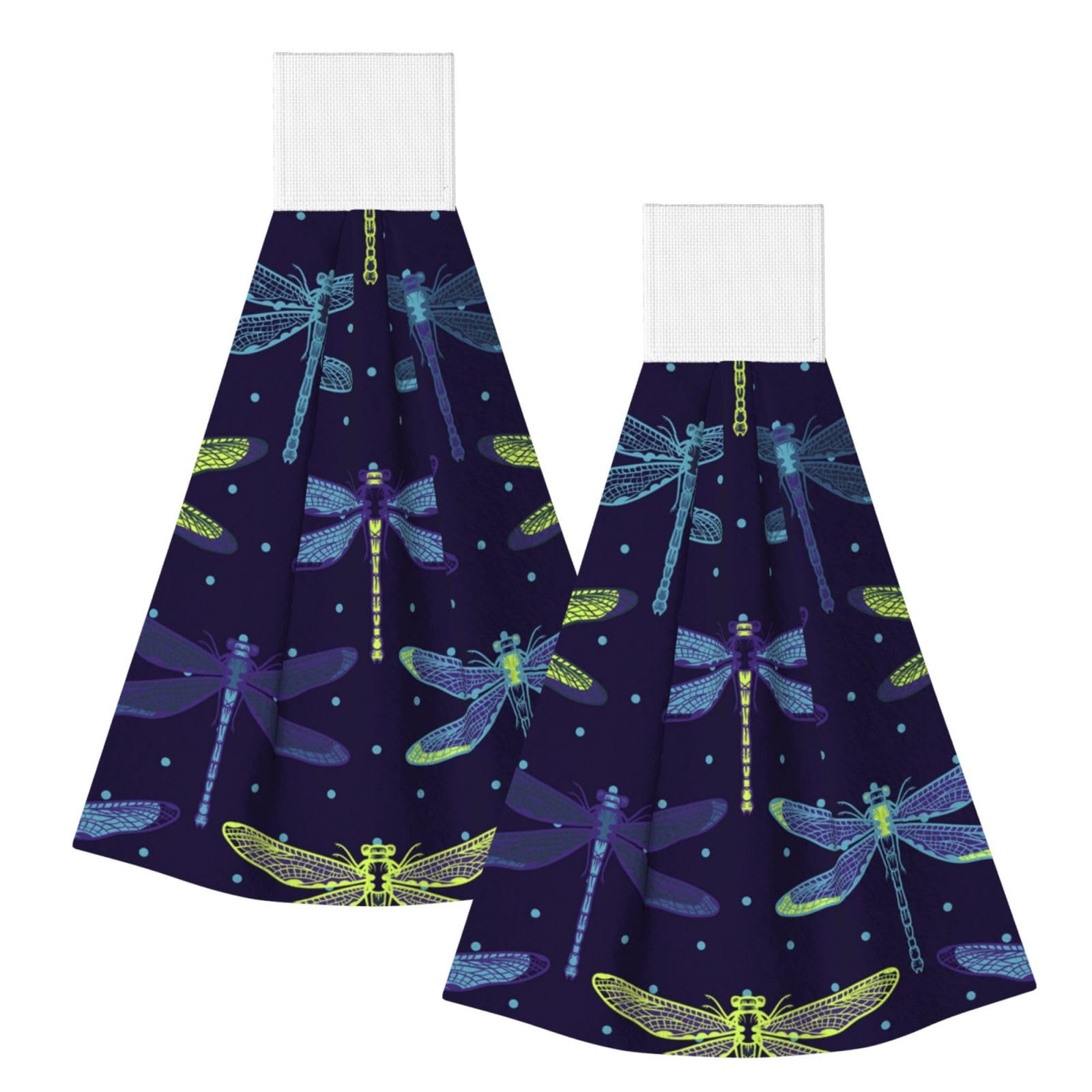 DOPKLNA Dragonflies, 2 Pcs Hanging Coral Fiber Hand Towels for Bathroom, Absorbent Kitchen Towels