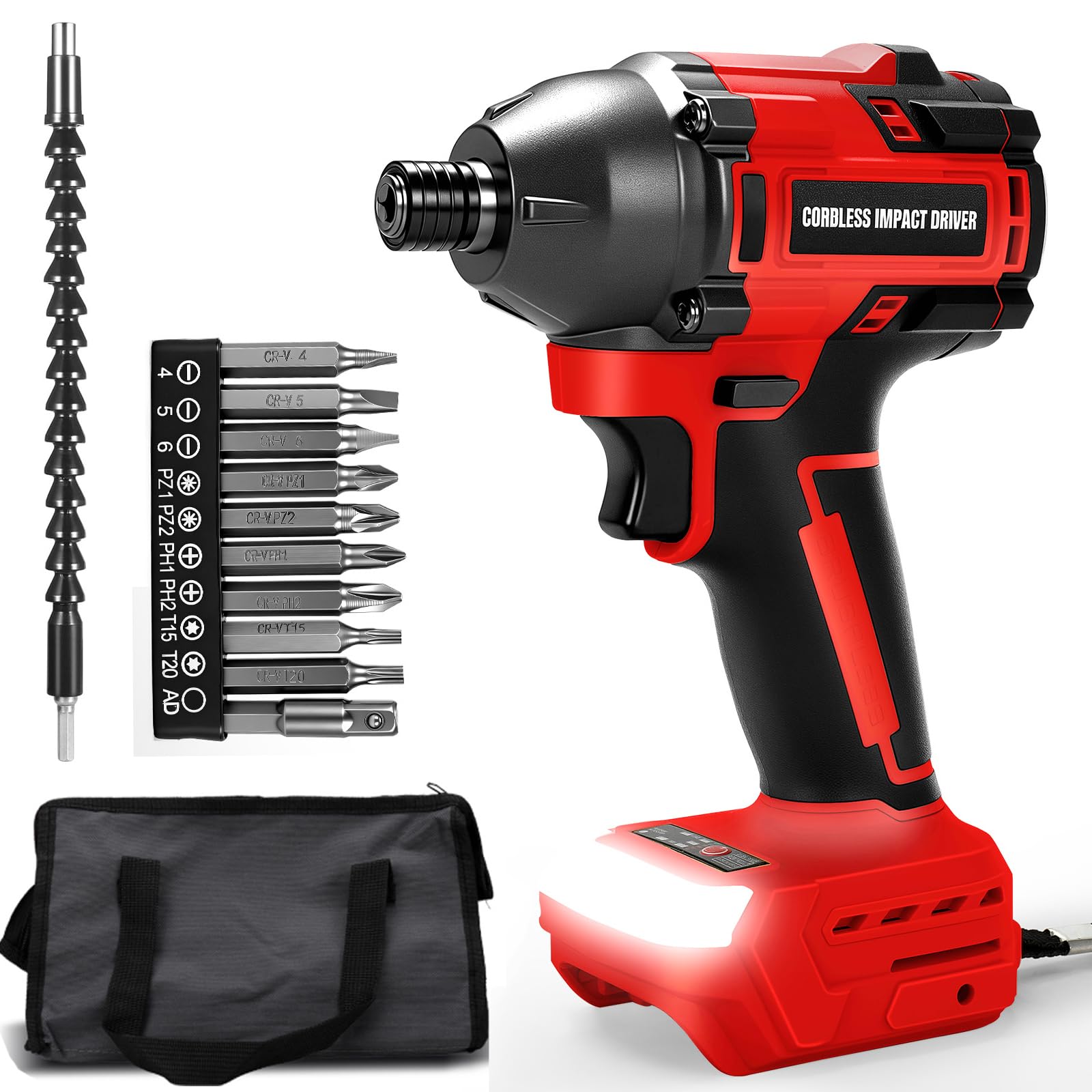 Visseuse à percussion sans fil de 0,6 cm compatible avec batterie Milwaukee 18 V (sans batterie), perceuse à percussion sans balais de 2 500 lbs, 1800 tr/min avec lumière LED pour installation à