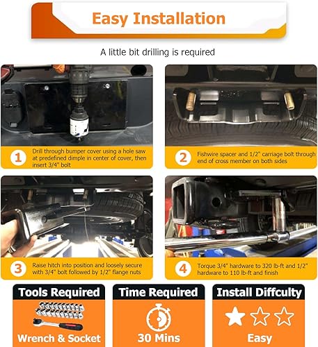 Miniatura 5 de WeiSen Receptor de enganche de remolque trasero de 2 pulgadas clase 3 compatible con Jeep Gladiator JT 2020-2025