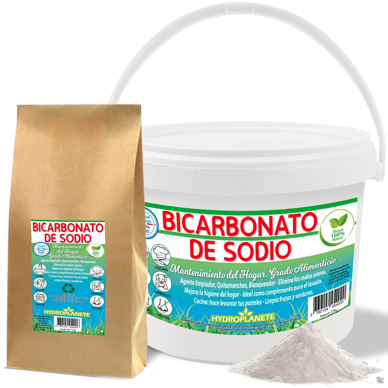 Bicarbonato Sódico Multiusos - Polvo para la Alimentación y el Hogar - Sin Aditivos y 100% Natural - Fabricado en Francia - Disponible de 1kg a 20kg - Hydroplanete