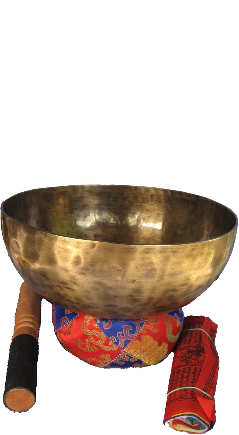 9 Inch Hand Hammered Tibetan Singing Bowl with Suede Covered Mallet