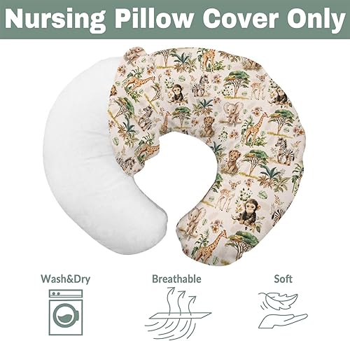 Miniatura 7 de Fundas de almohada de lactancia de animales de la selva de safari para niños y niñas, león, cebra, mono, jirafa, elefante, árboles, fundas de