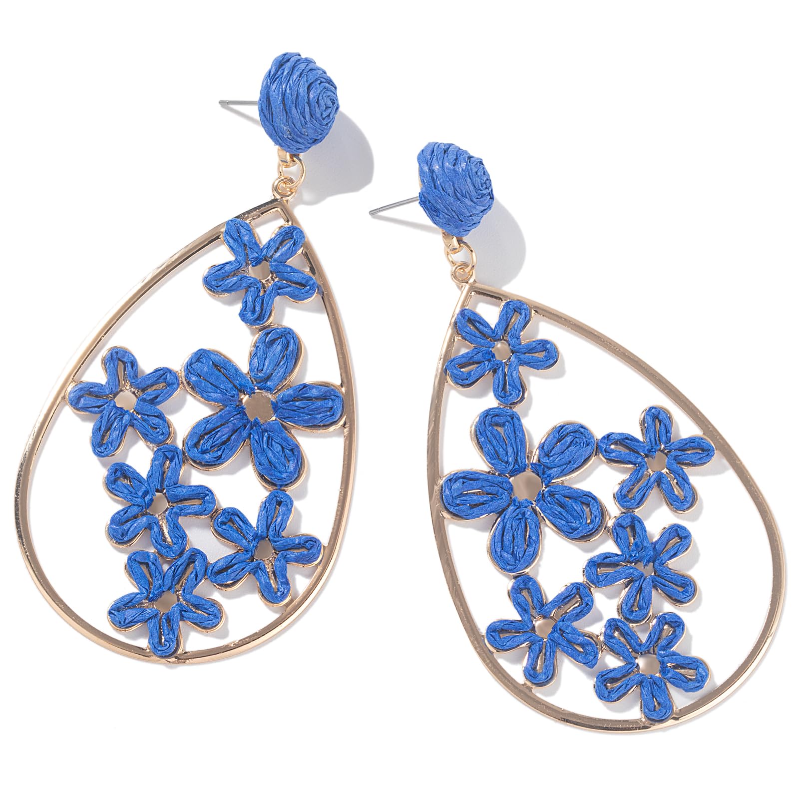 Flower Teardrop Earrings Boho Raffia Earrings Cute Floral Dangle Earrings Trendy Statement Jewelry for Women