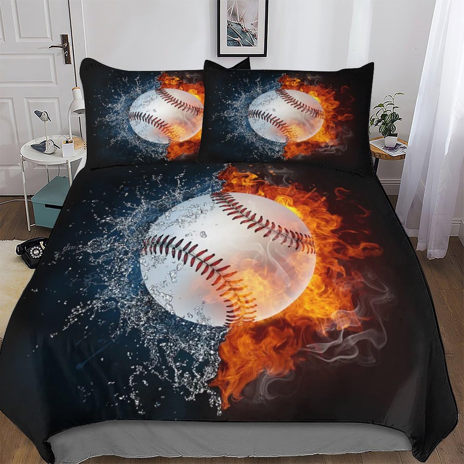 Housse de couette baseball 220x240 en microfibre avec taies