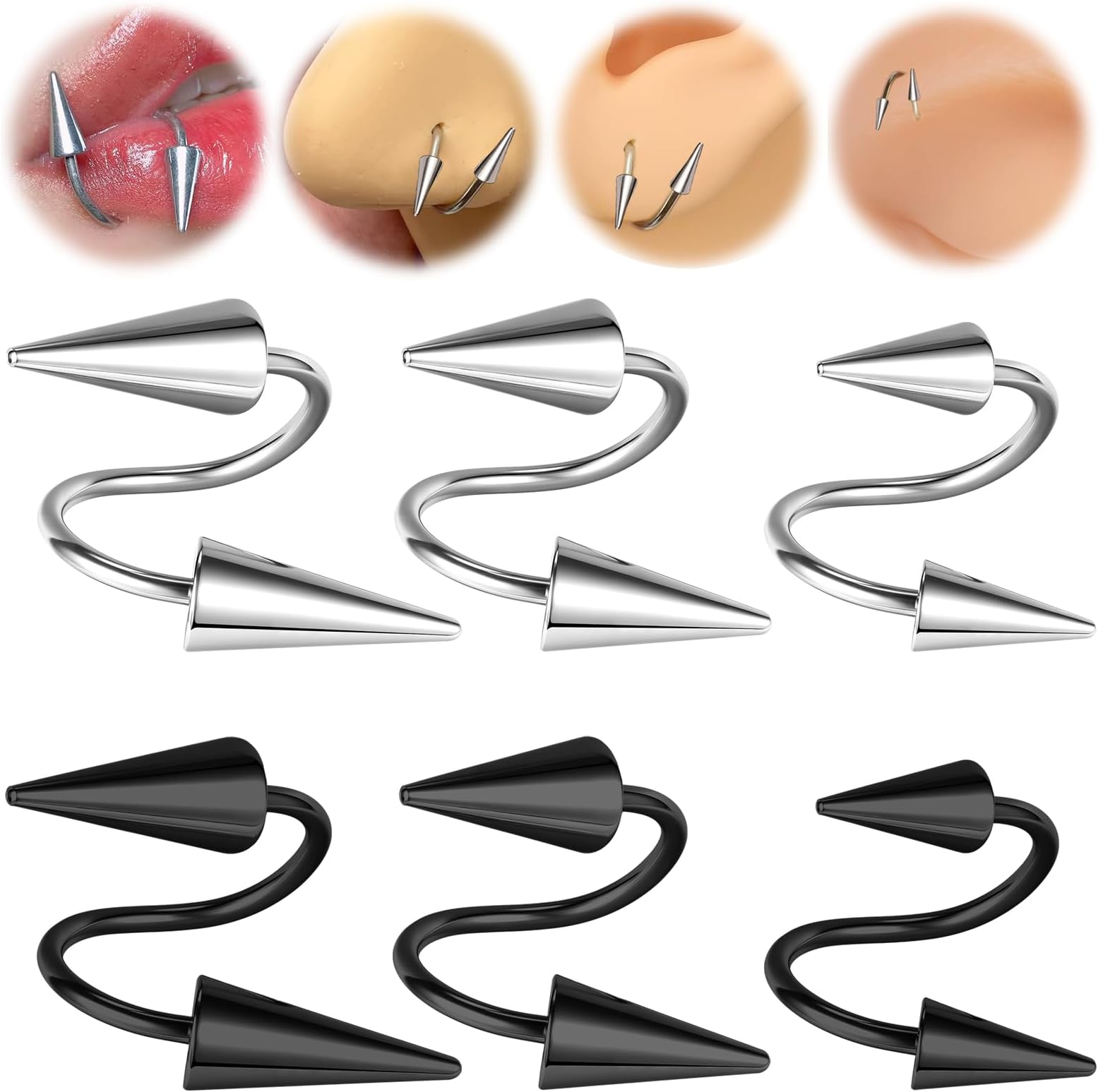BodyAce Spike Nose Rings Spiral Lip Rings