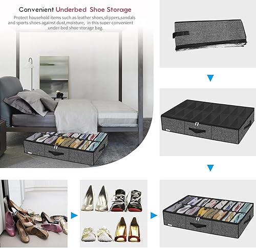 Miniatura 5 de Onlyeasy MXAUBS16P1 - Organizador de almacenamiento de zapatos para debajo de la cama para 8 a 16 pares, bolsas plegables para zapatos debajo de la