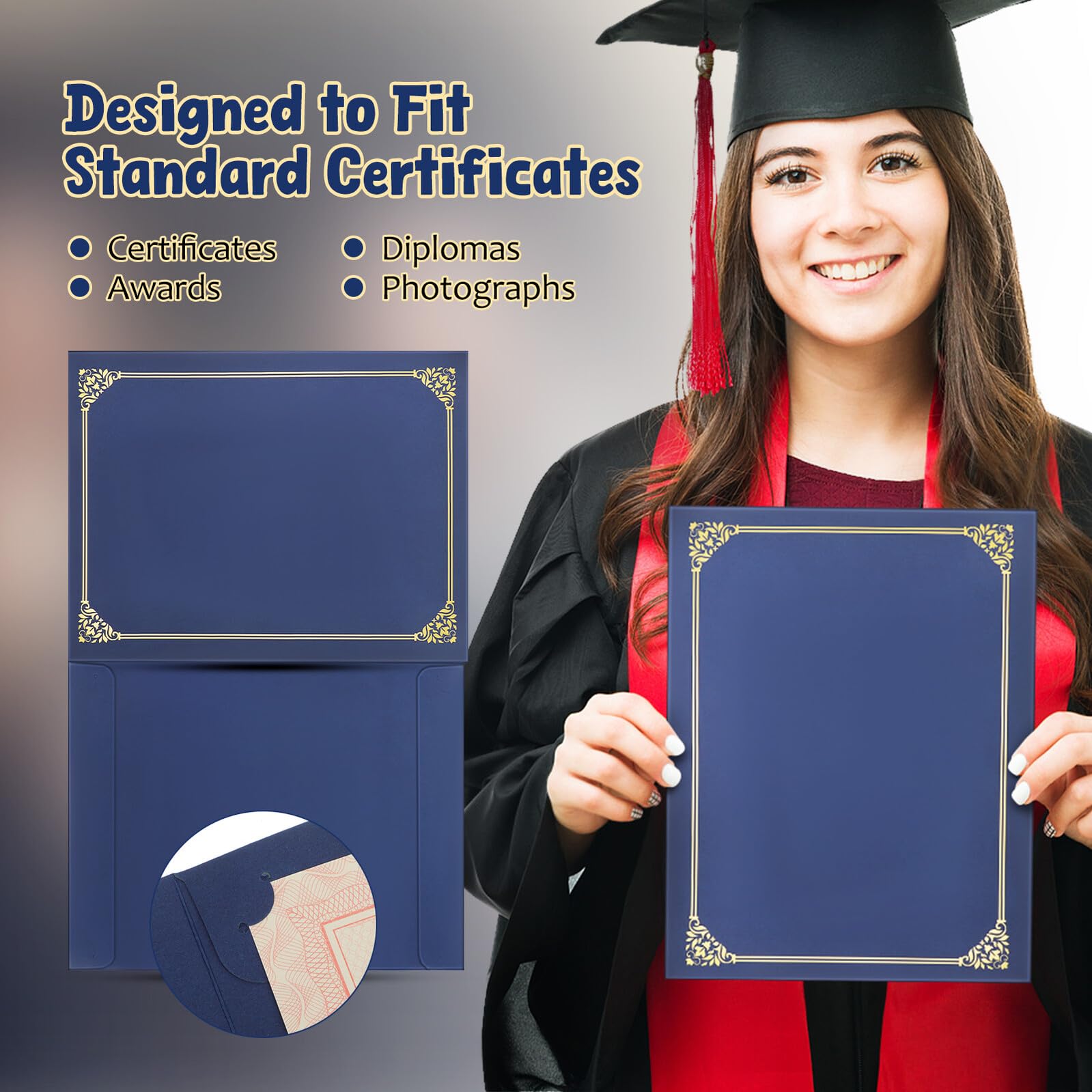 30 Pezzi Copertine per Certificati Bordi in Foglia Oro, Porta Documenti Eleganti in Carta 8.5x11 per Decorazioni Scuola e Presentazioni Professionali
