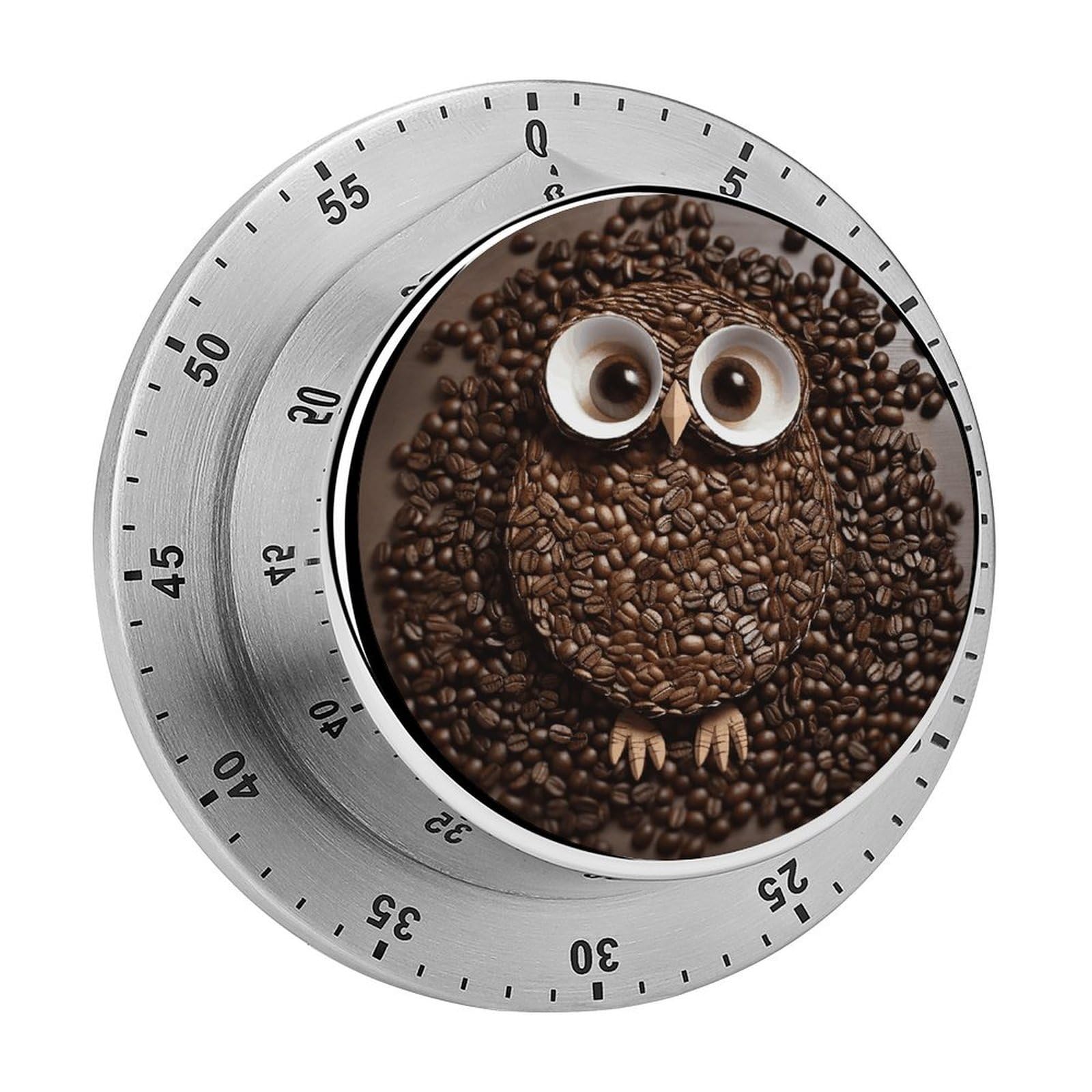 Coffee Bean Owl Kitchen Timer Chef Cooking Timers Clock with Loud Alarm Exquisite Stainless Steel Mechanical