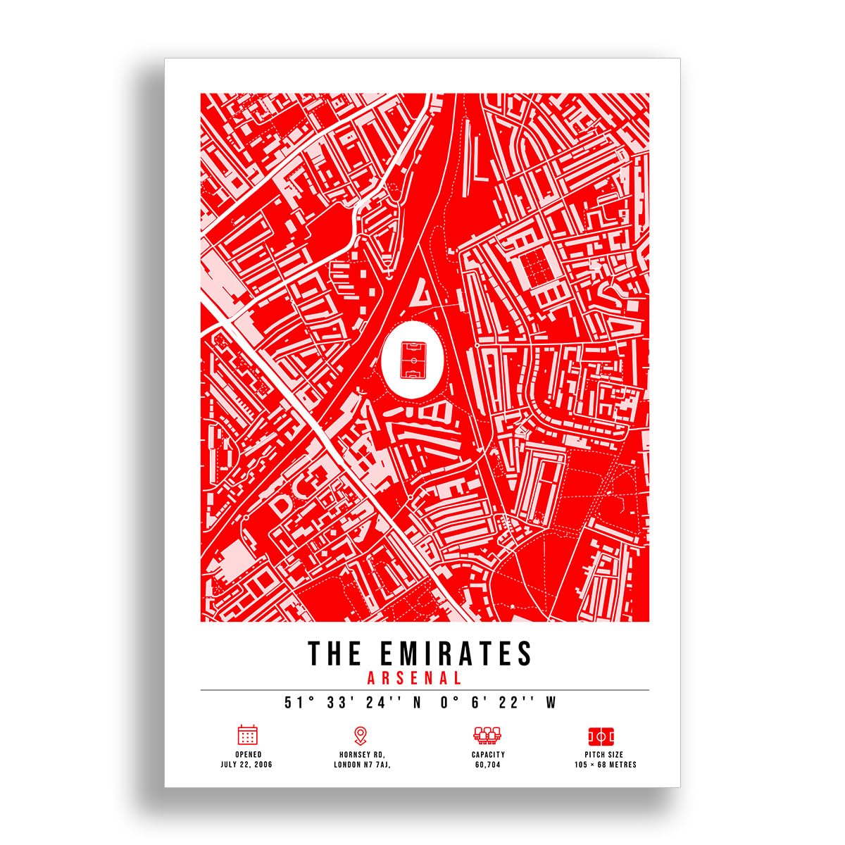 Mounted Gifts Trading A3 Poster Only Emirates Stadium Map Minimalist A4/A3 Poster Photo Print Framed Gift Arsenal (A3 Poster Only)