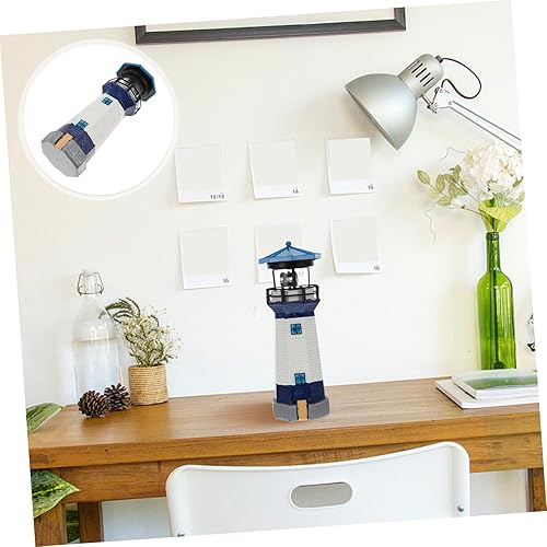 Miniatura 5 de Housoutil 2 unids Torre de luz solar giratoria al aire libre luz LED faro luz solar faros para decoración de faro exterior decoración de mesa de
