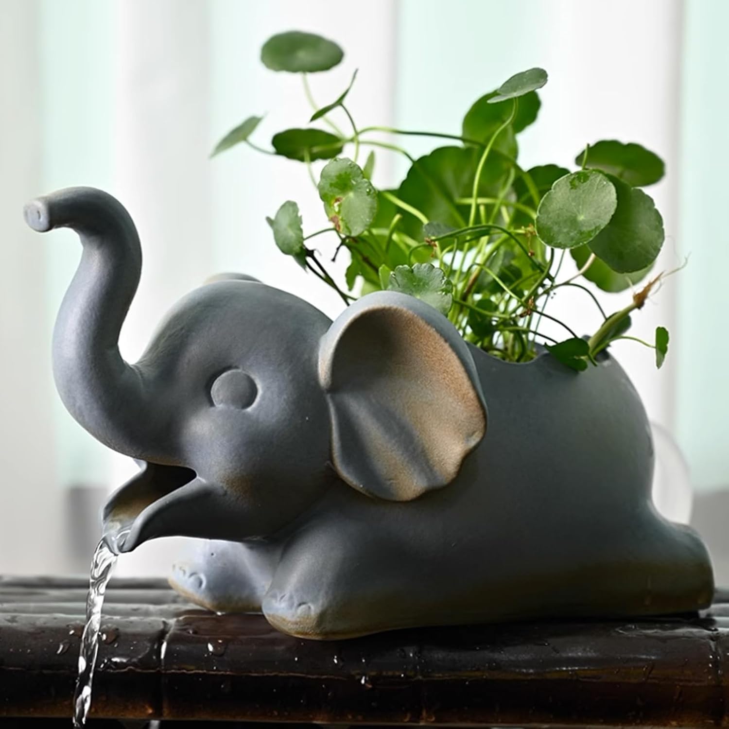 Animal Pond Spitters, Animal Pond Fountains, Pond Spitters for Small Ponds, Garden Outdoor Water Feature Planter, Ceramic Water Fountain for Home Garden Pond Tea Table(Cyan-Blue)