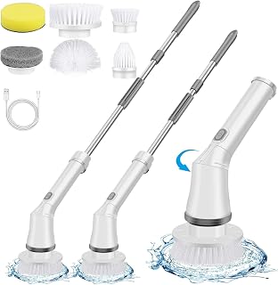 Electric Cleaning Brush, Cordless Spin Scrubber with 6 Replaceable Drill Brush Heads and Adjustable Extension Handle, Tub and Floor Tile, Mop Set for Bathroom, Kitchen, Car, Floor