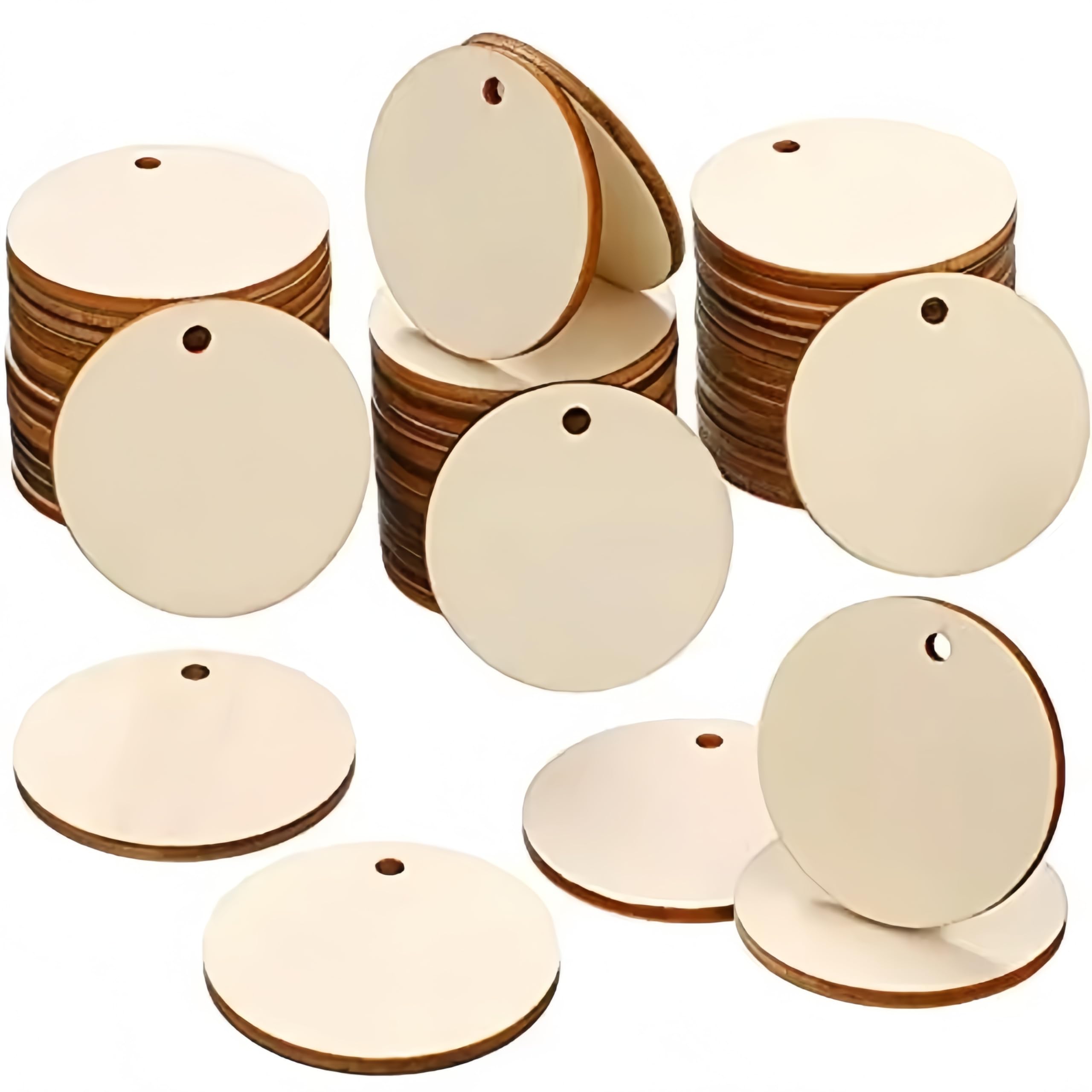600 círculos redondos de madera sin terminar con agujeros, discos redondos de madera para manualidades, manualidades, fiestas, cumpleaños, decoración de Navidad (2 pulgadas)