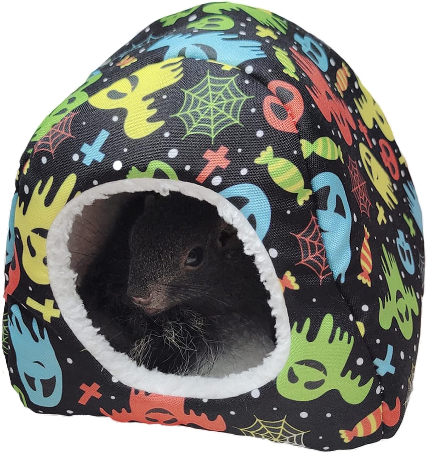 SEIS 4 Pcs Halloween Sugar Glider Hanging Cage Accessories Set Black Ghost Small Animal Hammock Warm Guinea Pig Tunnel Nest Bed Mat for…