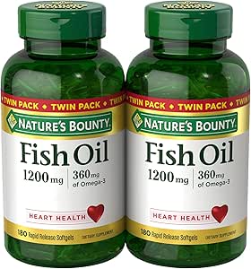 Natures Bounty Fish Oil 1200 mg, Twin Pack, Supports Heart Health With Omega 3 EPA & DHA, 360 Rapid Release Softgels