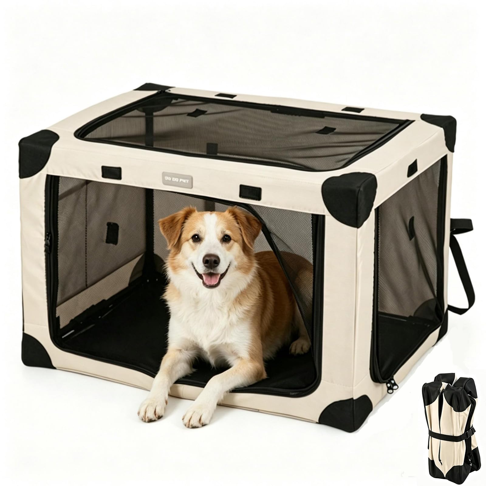 Cage de transport pliable réglable pour chiens de races moyennes - Avec fenêtres en maille renforcée et lit pliant pour la maison et les voyages