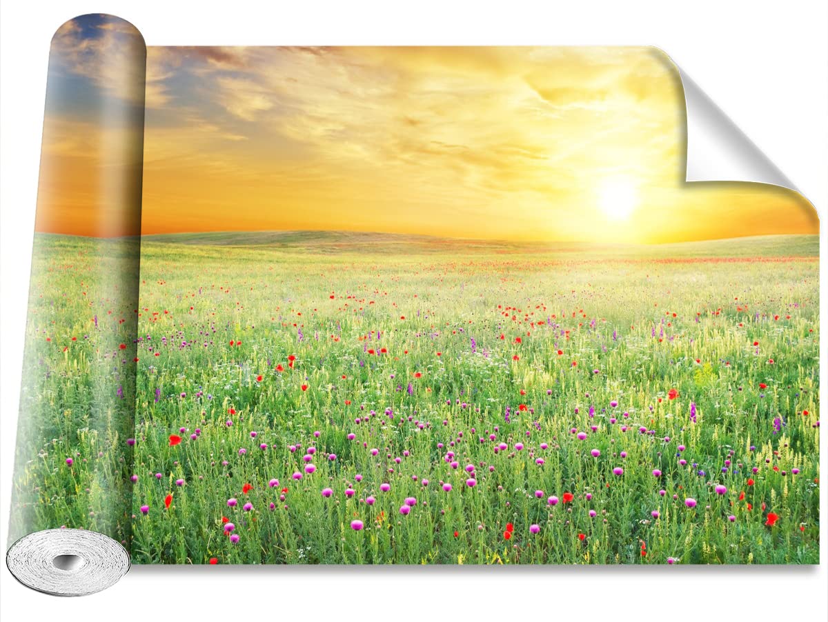 Papier peint camouflage Tulup pour salon motif prairie de printemps 208x146cm