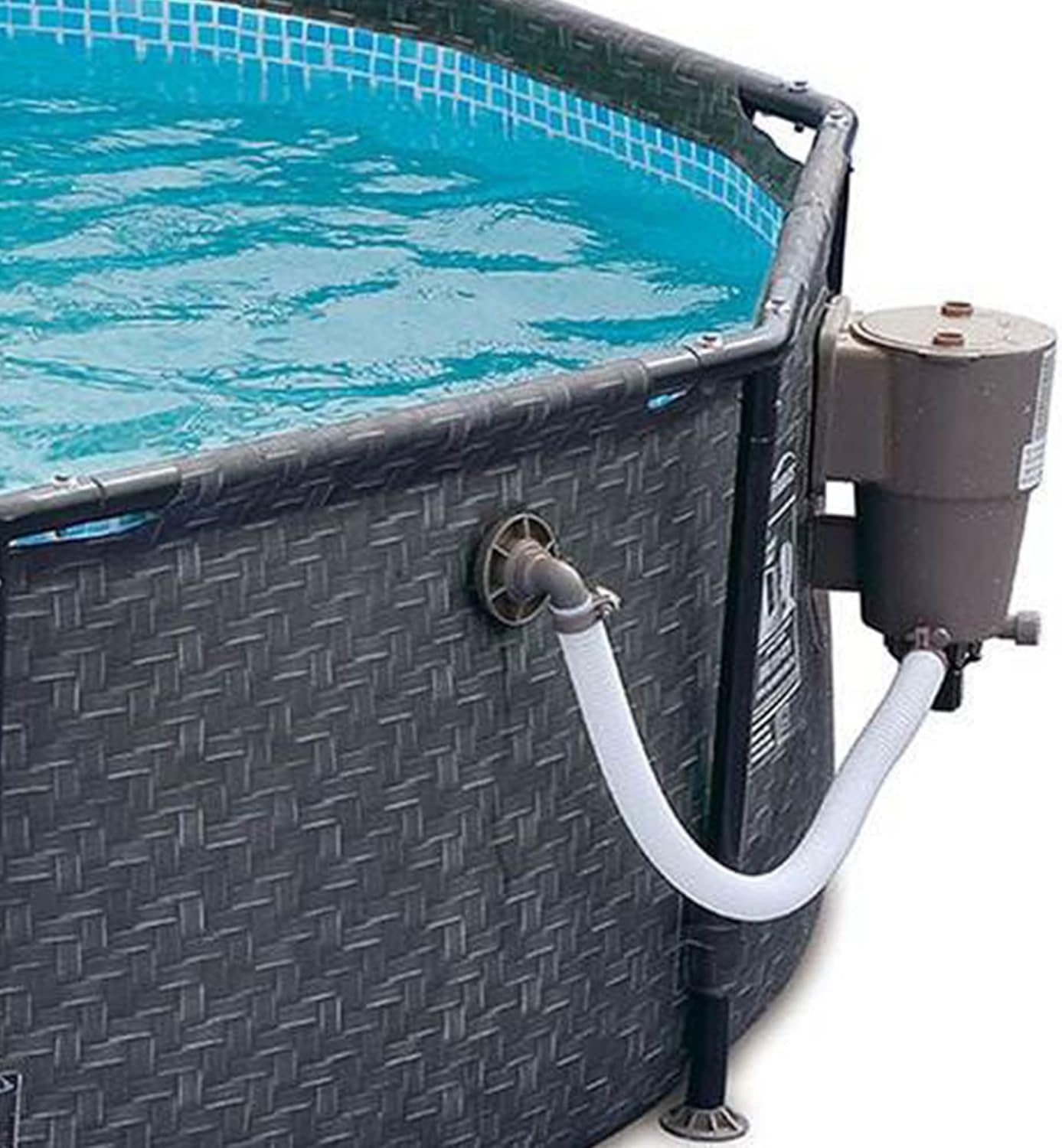 Summer Waves P20010301 Active 10ft x 30in Outdoor Round Frame Above Ground Swimming Pool Set with 120V Filter Pump with GFCI, Gray Wicker