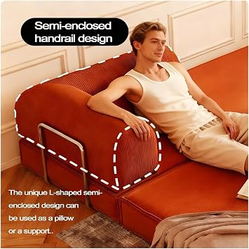 High-Density Foam Modular Sectional Sofa, 3 In 1 Convertible Folding Single Sofa Bed, Boneless Couch, with Armrest &Fixed Frame, for Living Room Bedroom(Dark Green,39in)
