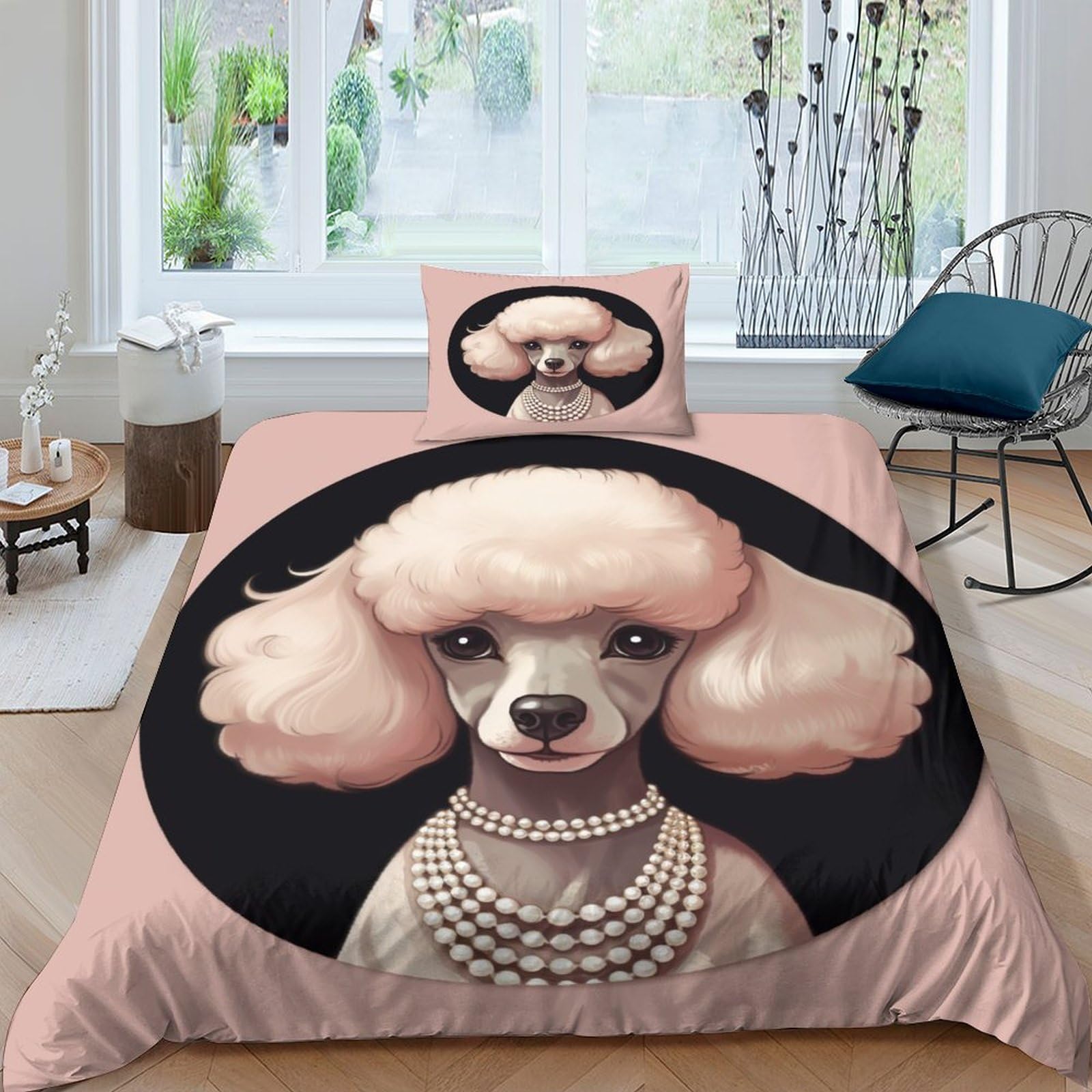 Housse de couette 135x200 cm caniche pour chambre cocooning