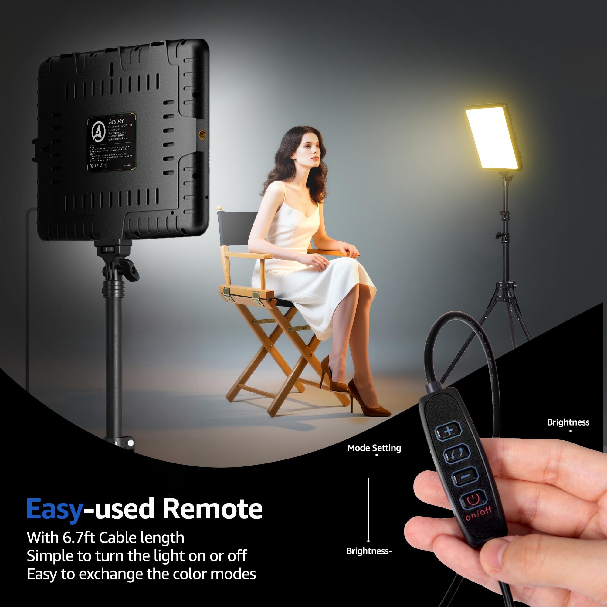 Kit di illuminazione per fotografia, confezione da 2, 25 x 20 cm, luce LED per studio video, luce dimmerabile da 15 W, per registrazione video, streaming selfie e ritratti interni, luce con