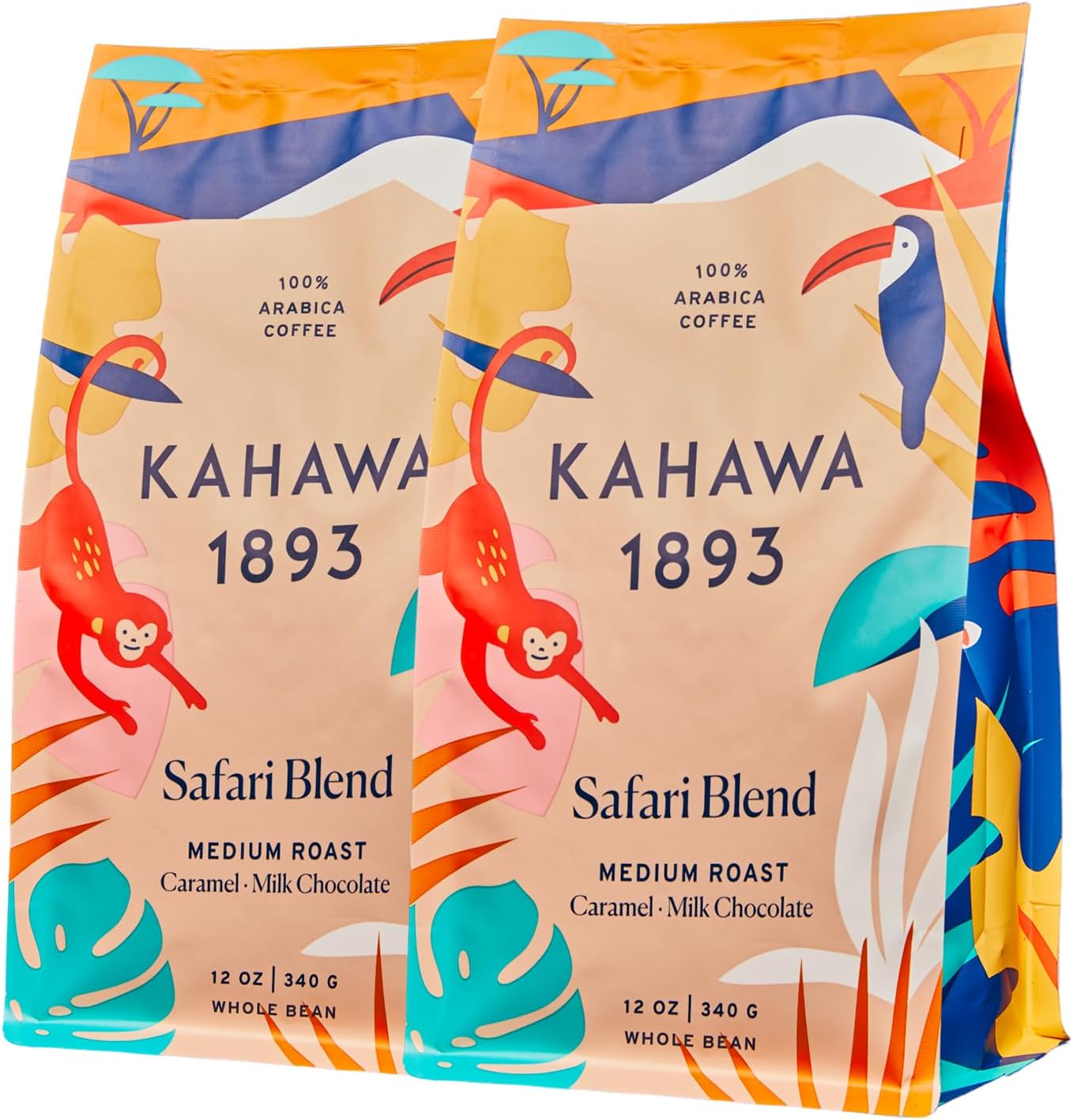 Whole Coffee Beans - Safari Blend - Great for Cold Brew - As Seen on Shark Tank - Medium Roast - Directly Farmer Sourced from Kenya - Tasting Notes: Caramel & Milk Chocolate -2ct