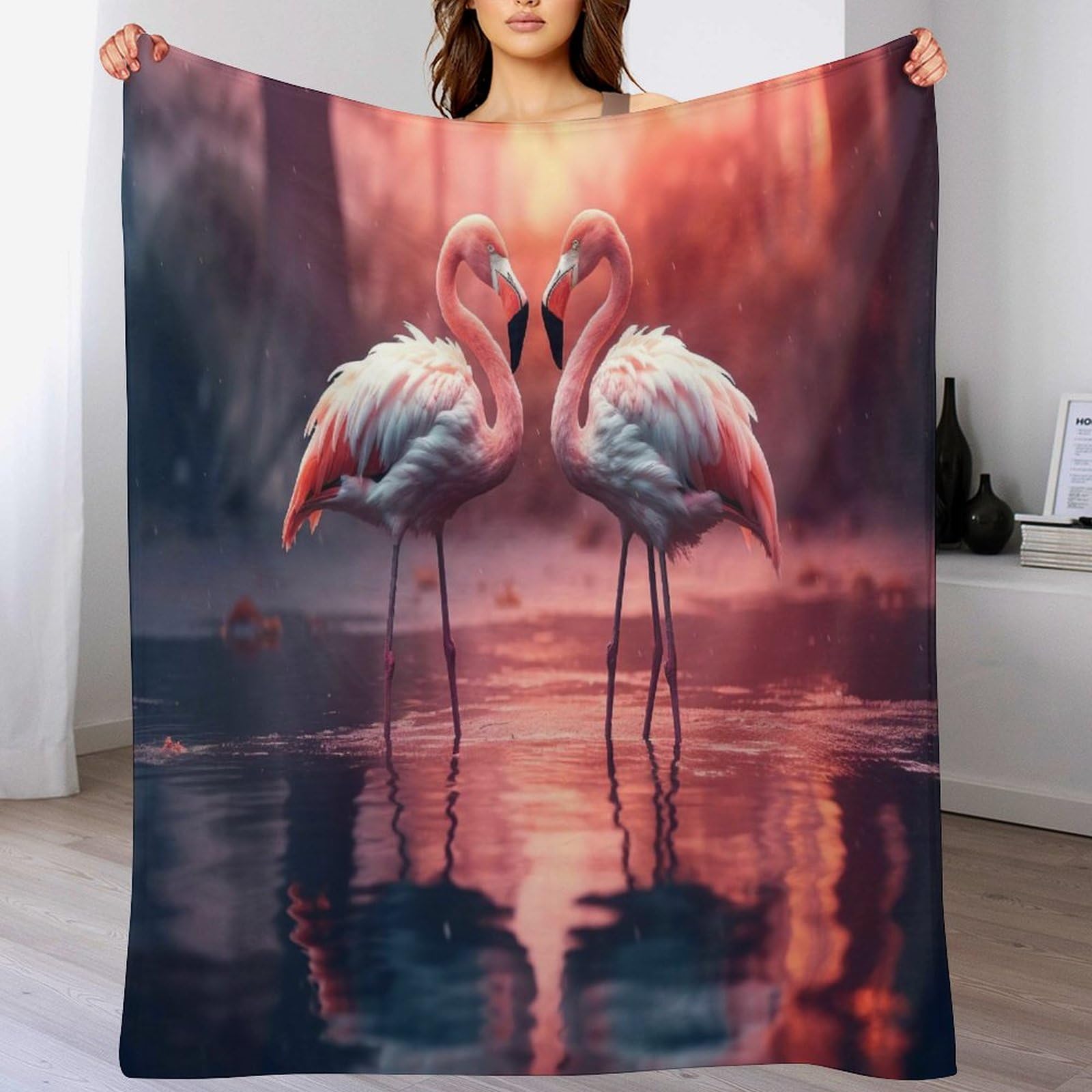 Couverture polaire flamant en flannel douce de 100x130cm pour lit et canapé