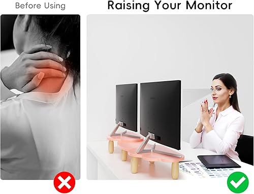 Miniatura 4 de Soporte elevador de doble monitor, organizador de escritorio ajustable con nube arcoíris para 2 monitores, longitud y ángulo flexibles, soporte de