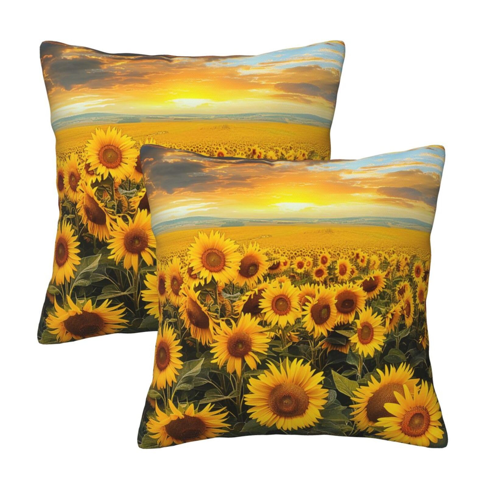 kkvhhyuo Sunflower Field Print Pillow Covers Set of 2, Square Decorative Cushion Covers with Hidden Zipper, Throw Pillow Cases for Living Room Sofa Bed Chair, 50x50 cm