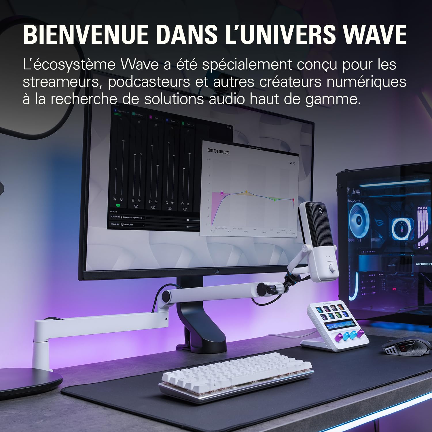 Elgato Wave Mic Arm Low Profile White, Perche de micro | Compacte, pince de bureau, fixation polyvalente, entièrement réglable, podcasts, streaming, jeux, télétravail