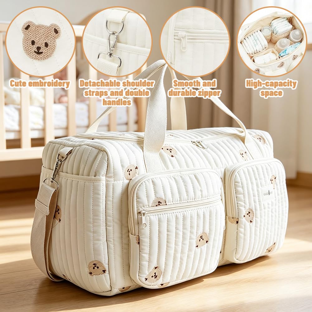 Borsa fasciatoio versatile, 48 × 22 × 26 cm, leggera e imbottita, in cotone, borsa da viaggio, borsa per neonati e borsa premaman per gravidanza, cura del bambino, weekend