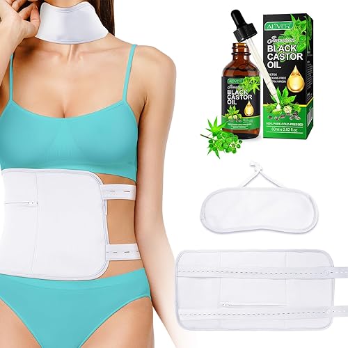 Paquete de aceite de ricino orgánico para hígado, paquete de aceite de ricino reutilizable para cintura, cuello y pecho, almohadillas con correa