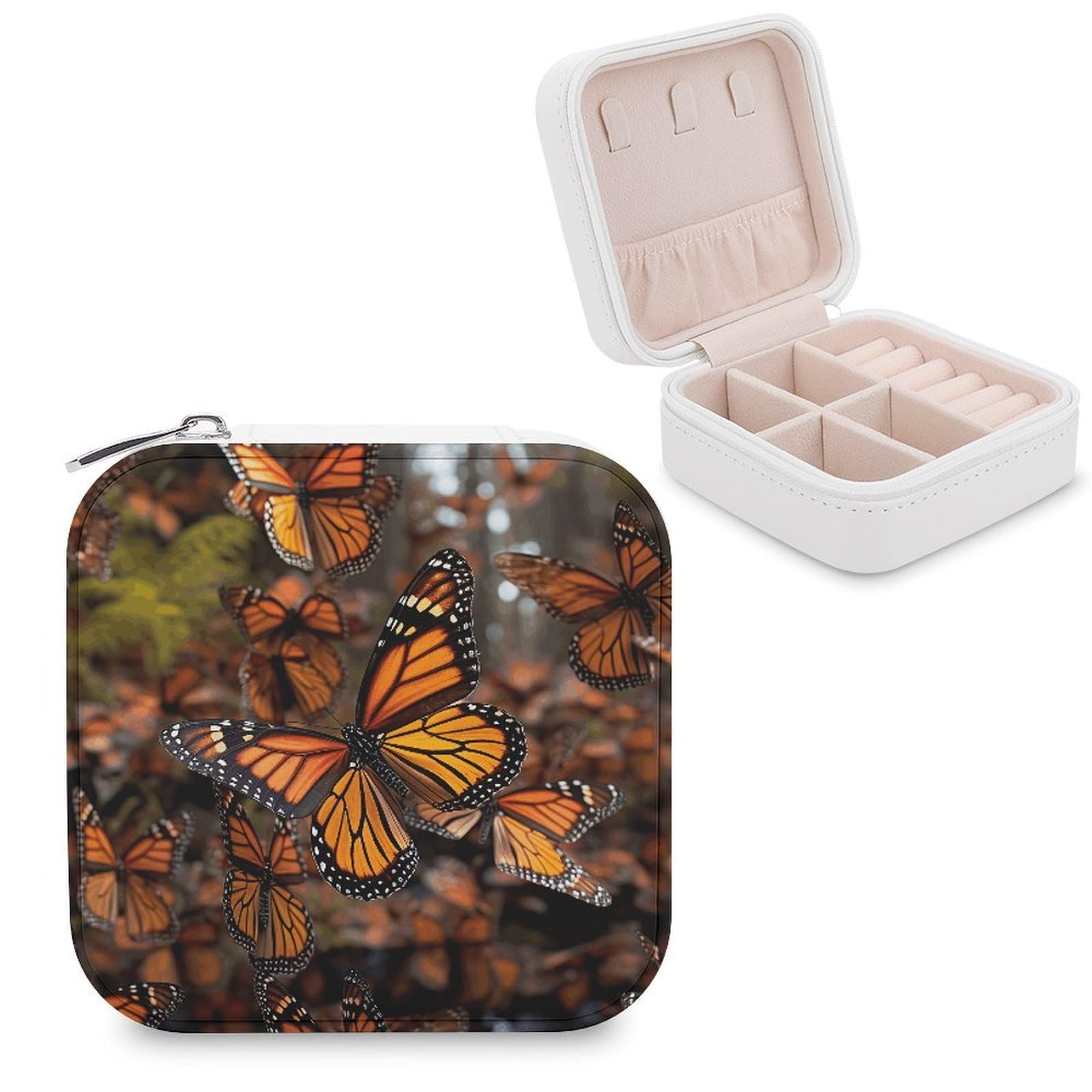 VstaDank Monarch Butterflies Jewelry Box for Women Custom Travel Jewelry Case Personalized Travel Jewelry Boxes Small Portable Jewelry Organizer Box for Rings Necklaces Bracelets Earring