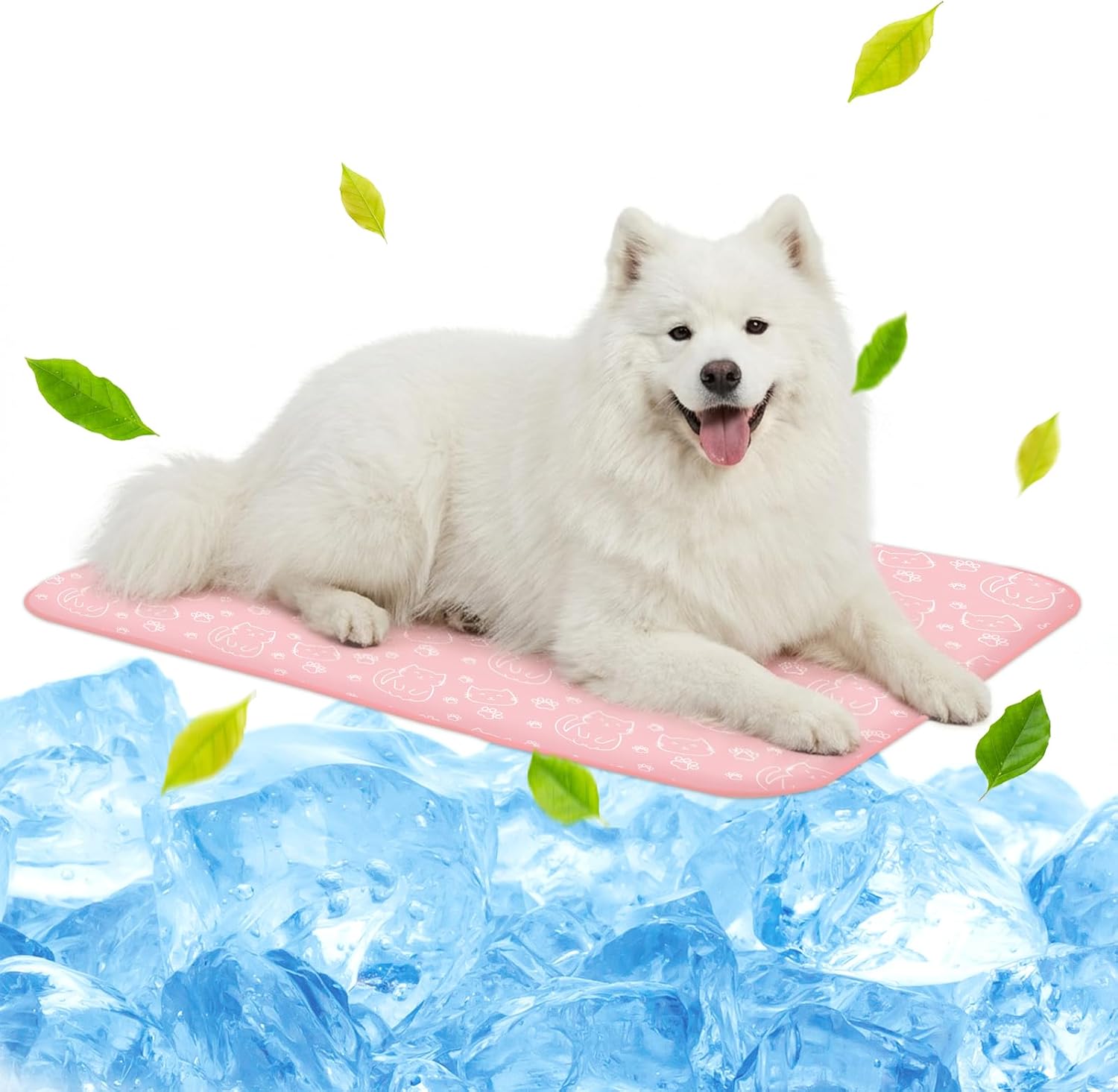 NWK Pack of 4 Pet Cooling Mat for Large Dogs -Q-Max>0.345 Ice Silk Cooling Mat for Dogs & Cats Portable & Washable Pet Cooling Blanket for Summer (4pcs, Green Fruit, 39'' X 27'' X 0.3'')