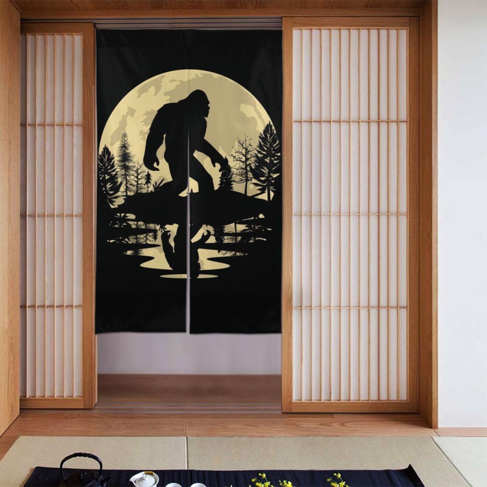Lukiyys Bigfoot Sasquatch Monsters Full Moon Door Curtains,Doorways Curtains for Windows,Bedroom Divider 34"X 56"