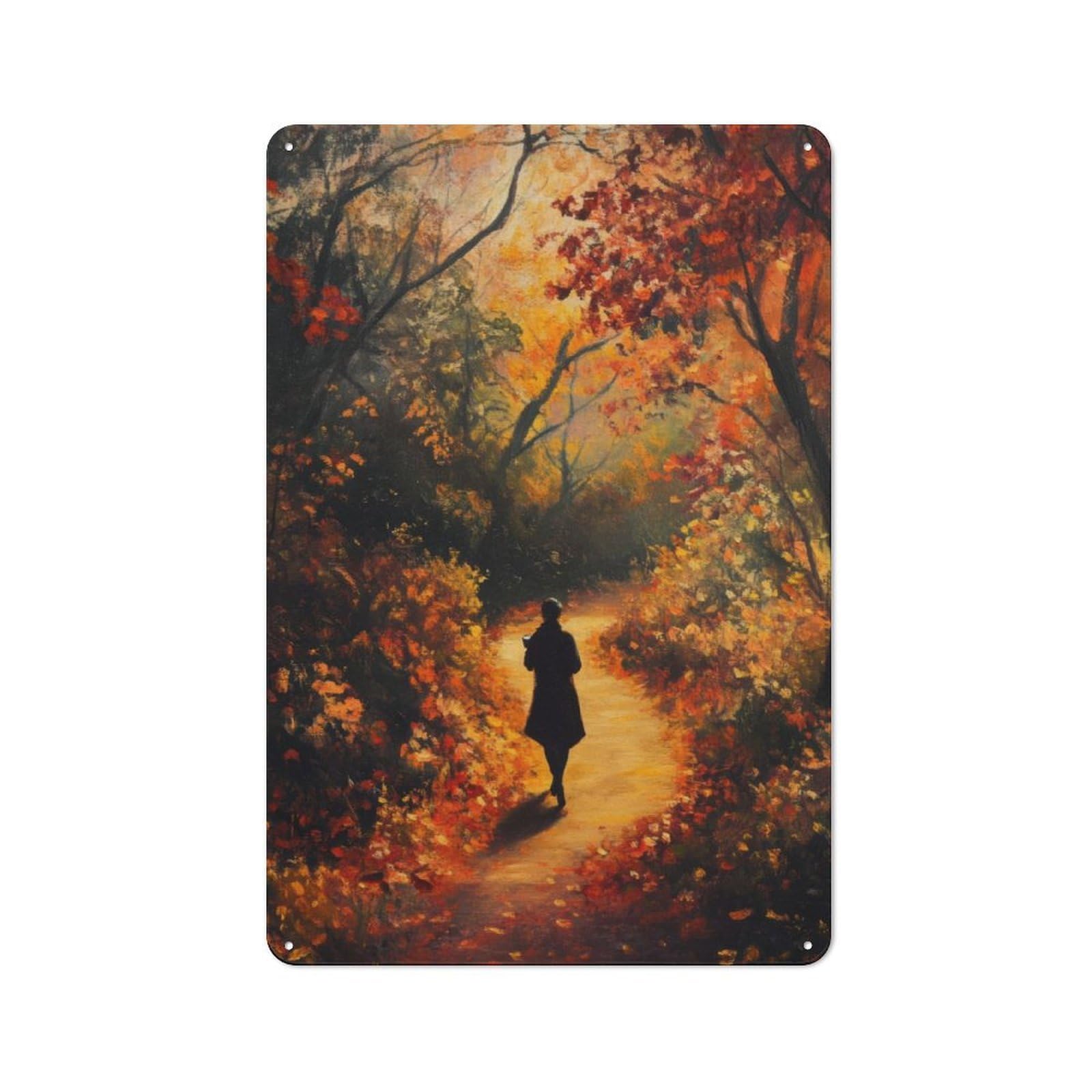 Junmoney Autumn Path Woman Printed Metal Sign 30X20cm For Guest Room Or Hallway, Suited To Home Decor Collectors