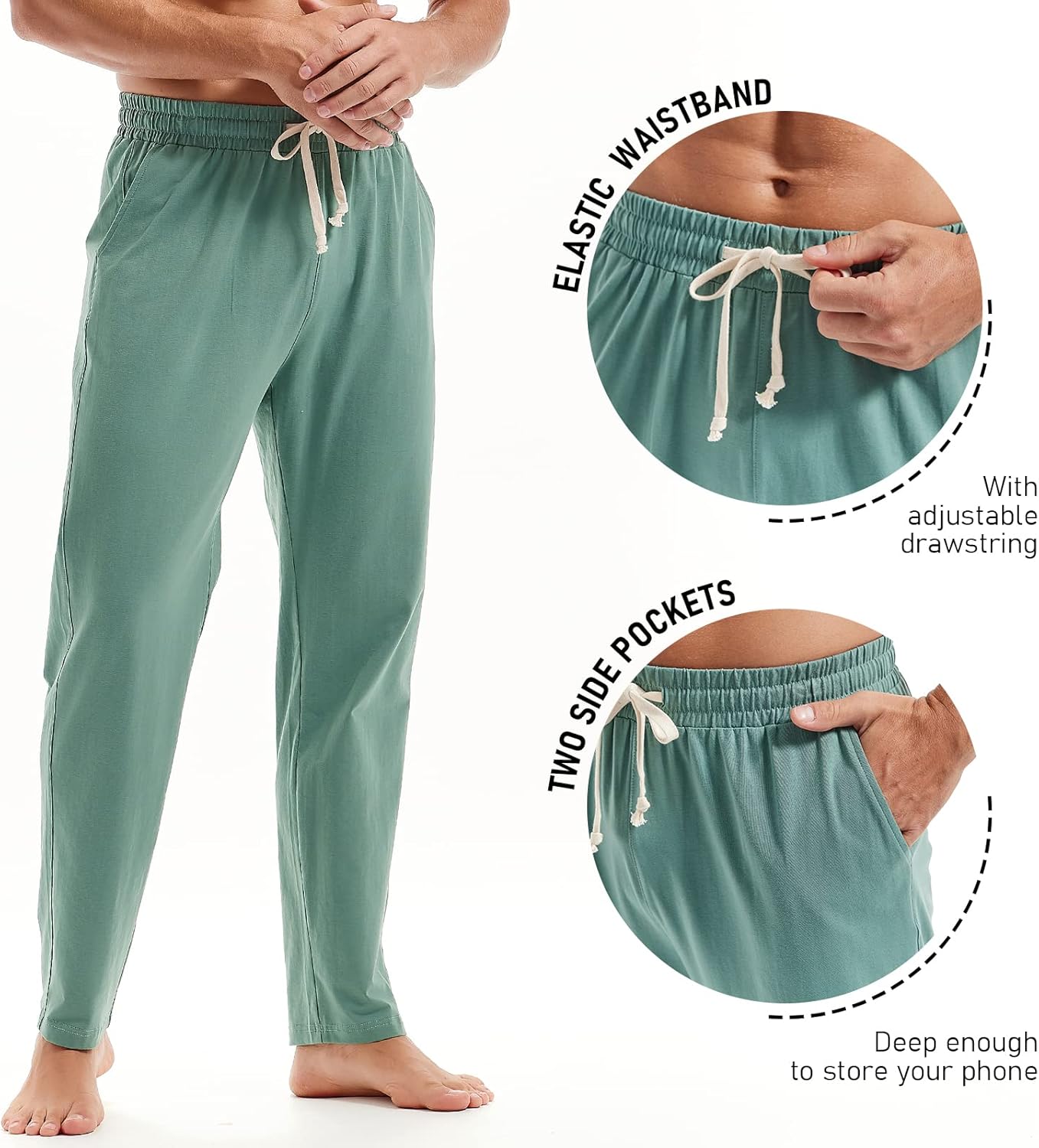 AMY COULEE Mens Cotton Yoga Pants Running Workout Lightweight Sweatpants Open Bottom Lounge Pants with Pockets - Image 4
