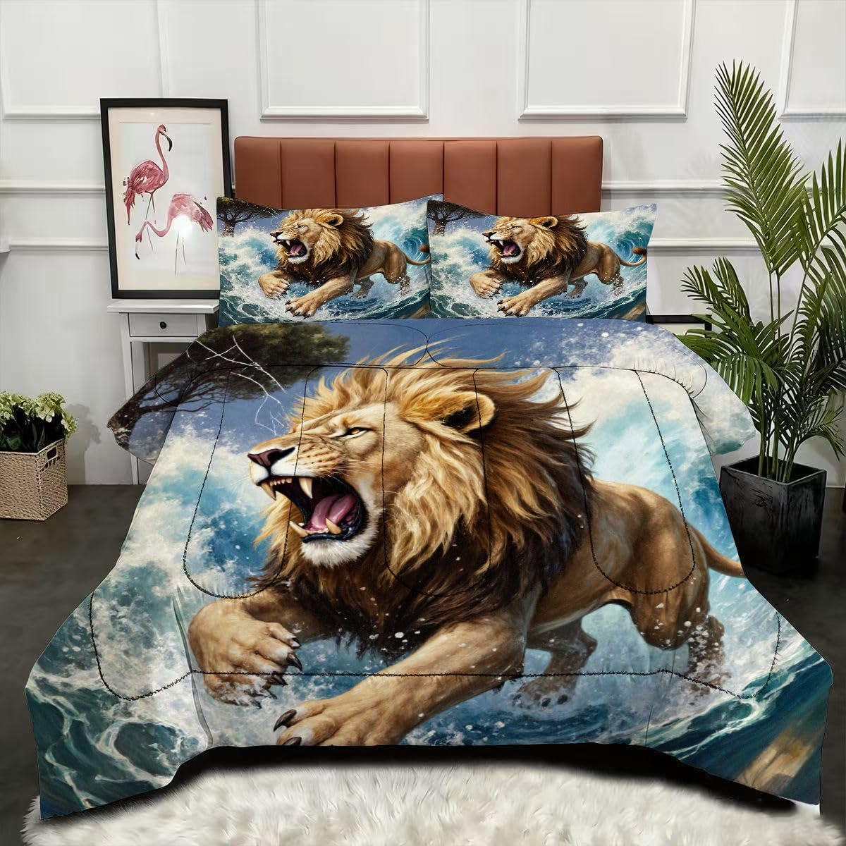 Couette 240x260 cm lion 3D de literie premium chaude pour adultes