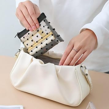 4 Pcs Small Make Up Bag Heart Print Clear Makeup Bag with Zipper