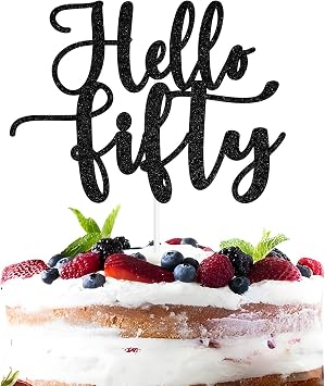 Hello Fifty Cake Topper, Happy 50th Birthday Cake Decor