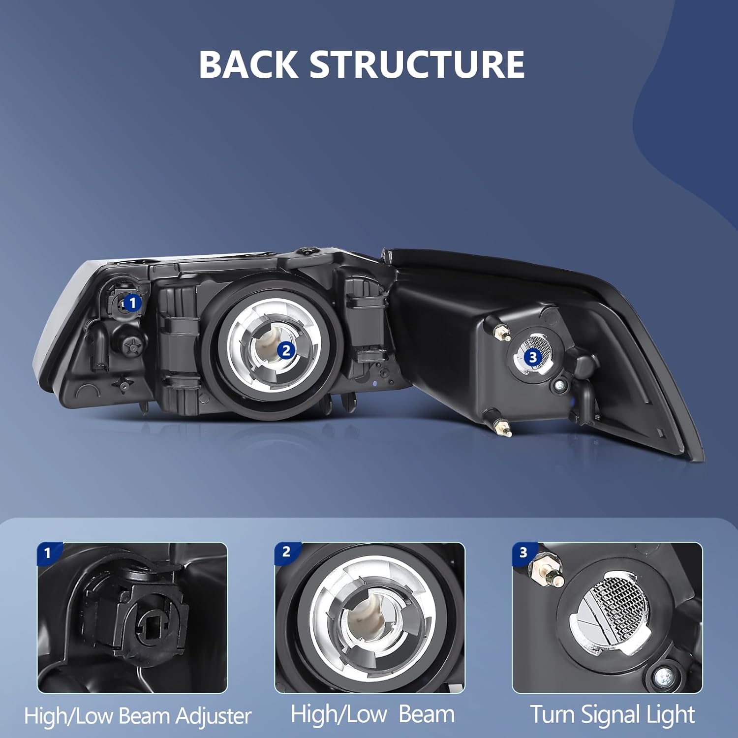 ECCPP Headlight Assembly for Ford For Mustang 1999，for Ford For Mustang 2000,for Ford For Mustang 2001，for Ford For Mustang 2002，for Ford For Mustang 2003 Driver and Passenger Side Headlamps