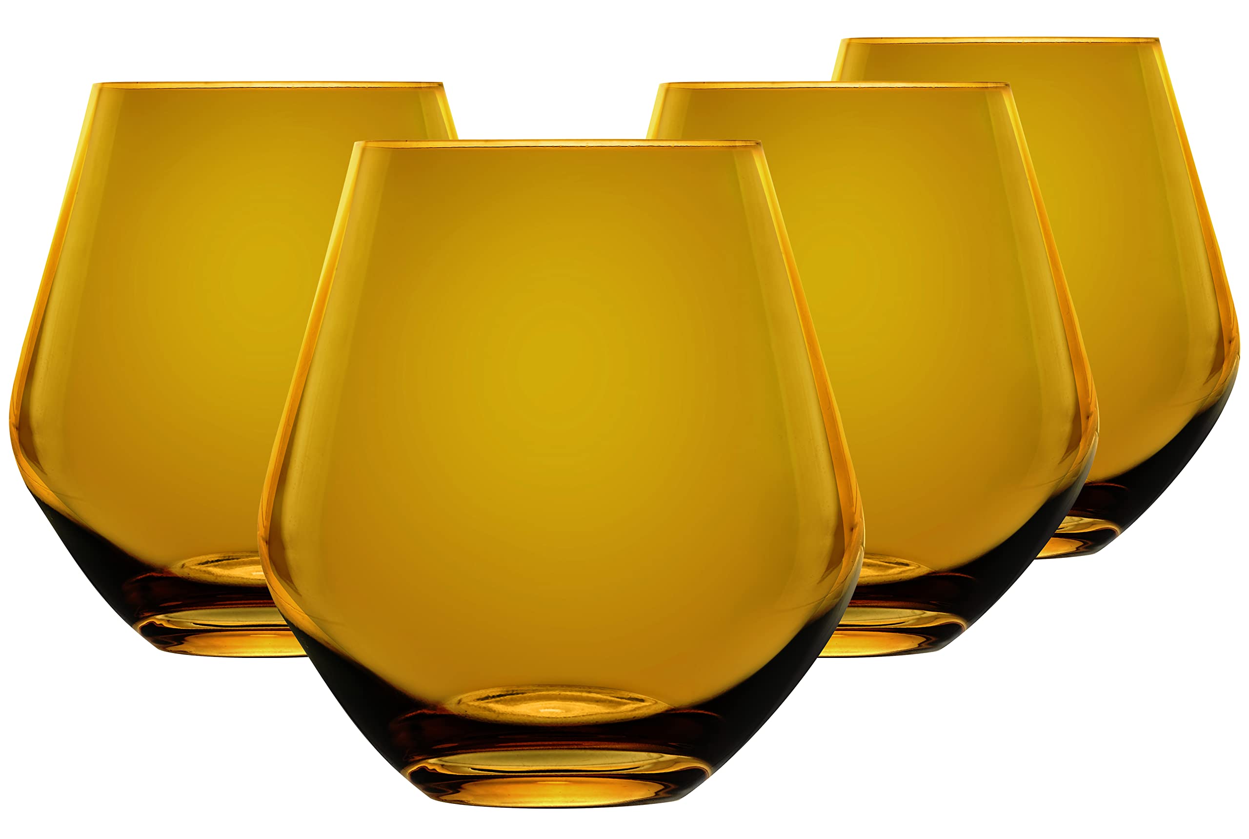 Godinger Wine Glasses, Stemless Wine Glasses, Red Wine Glasses, Drinking Glasses, European Made Stemless Wine Glass - Amber, 17oz, Set of 4