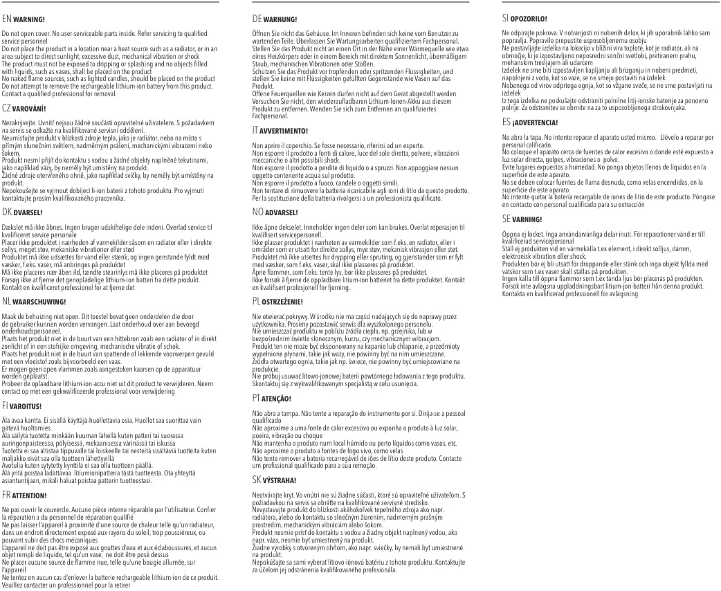 Multi-language warning label with safety instructions.