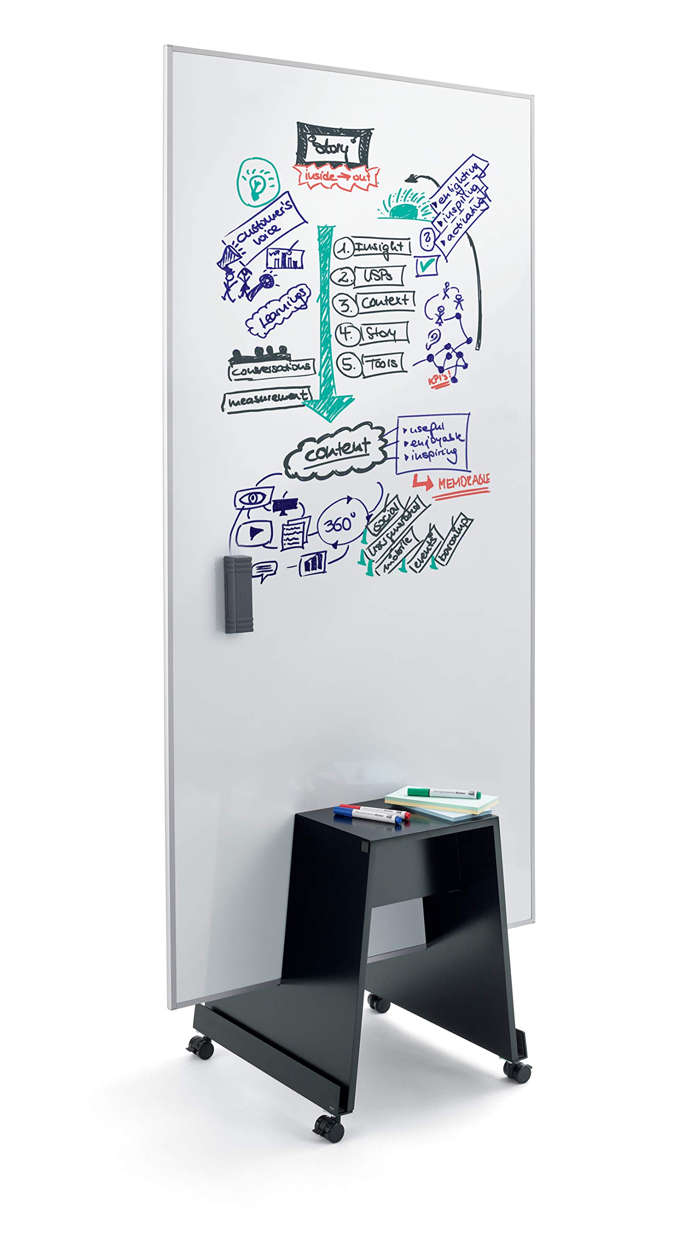 SIGEL MUB04 Tableau blanc portable (90 x 180 cm), support, Meet up Set pour méthode agile