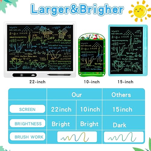 Miniatura 2 de Tableta de escritura LCD para niños, paquete de 2 tablas de dibujo coloridas de 22 pulgadas + 10 pulgadas, tableta de escritura para niños con