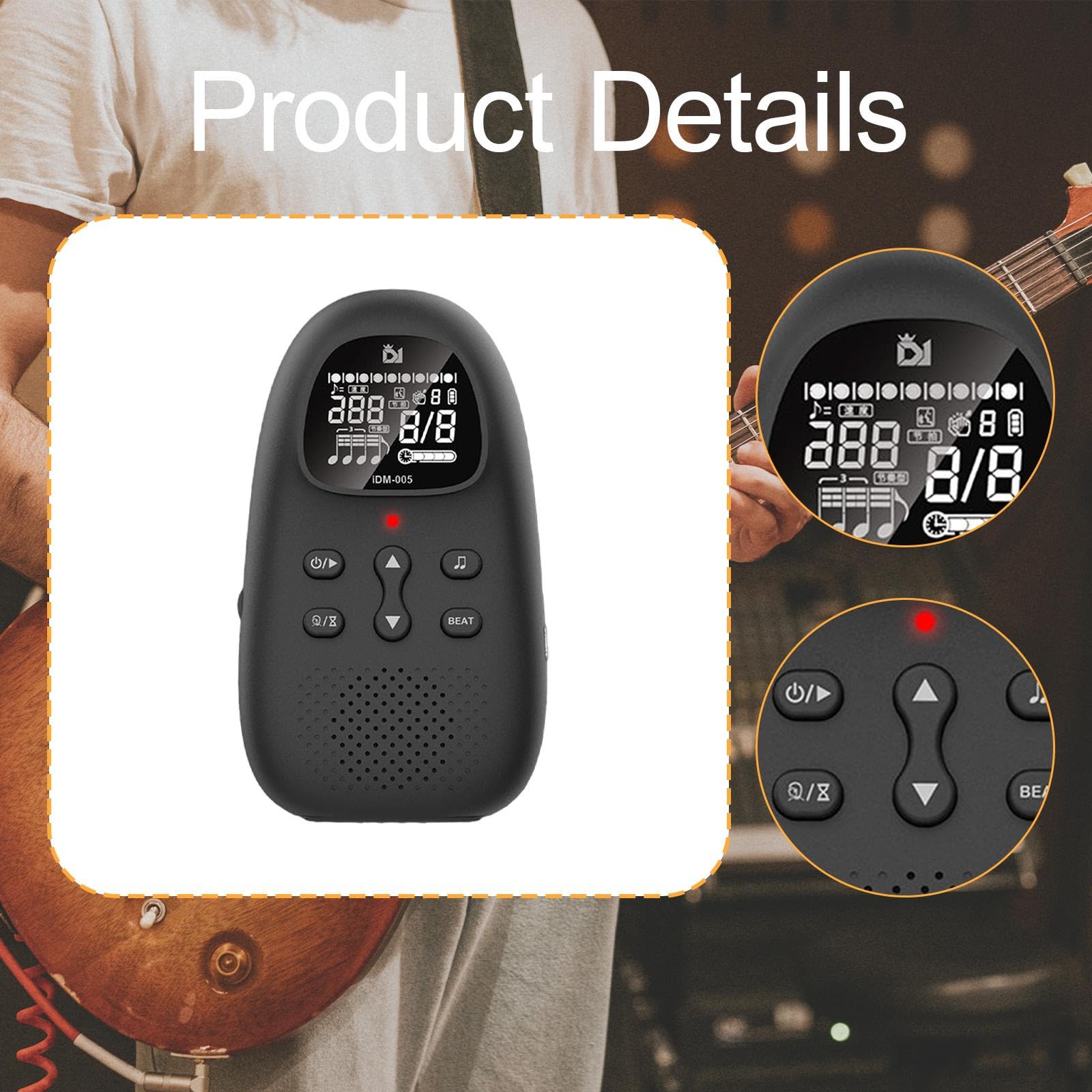 Metrónomo Electrónico Digital Portátil Multifuncional con Volumen Ajustable Guía Vocal Temporizador Práctico Y Pantalla Clara para Piano Guitarra Viol, Negro