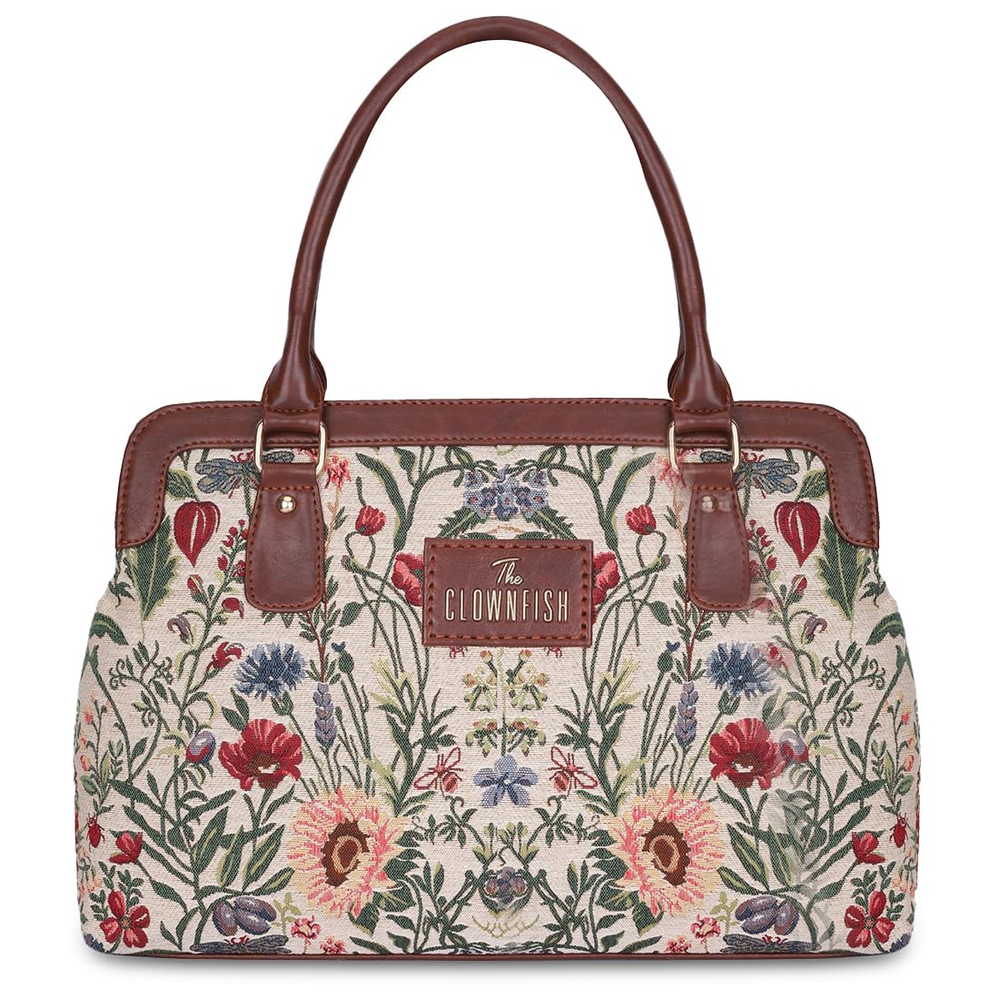 THE CLOWNFISH Aveline Collection Faux Leather & Tapestry Handbag for Women Office Bag Ladies Purse Shoulder Bag Tote For Women College Girls (Flax) (B0CHBTGD16) Amazon Price History, Amazon Price Tracker