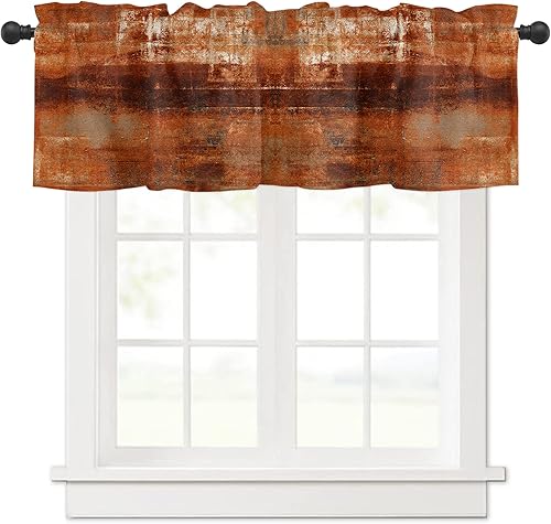 Cenefa de cortina para decoración de ventana de cocina, pintura al óleo retro geométrica naranja caramelo arte abstracto 54 x 18 pulgadas, cortinas